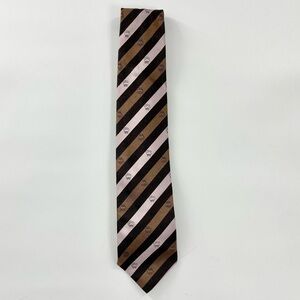 Dormeuil mens blue brown pink Royals stripe 100% silk luxury neck tie EUC